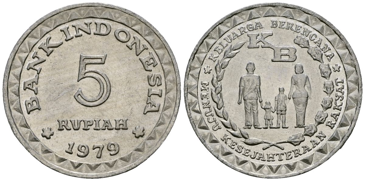 Индонезия 5 рупий 1979 FAO, планирование семьи KM 43 алюминий 4138-1234