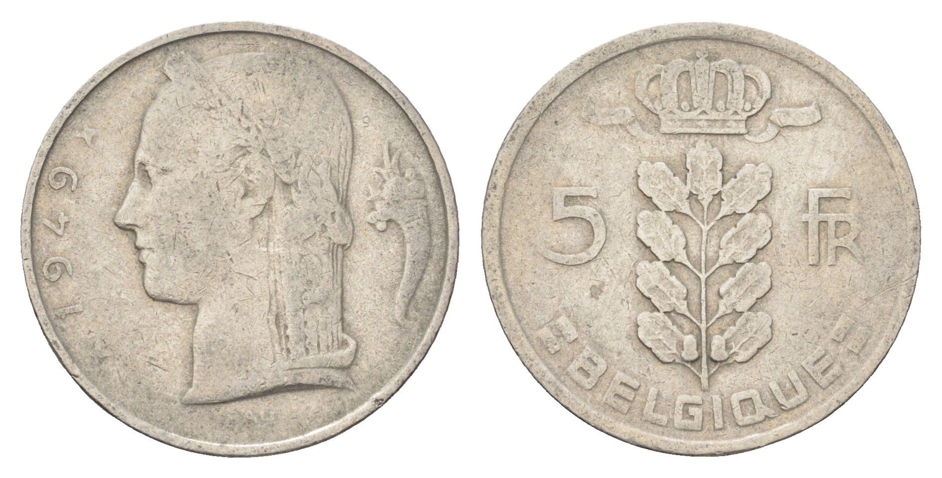 Бельгия 5 франков 1949 Belgique, Бодуэн I (1951-1993) KM 134 медно-никель 4704-1047