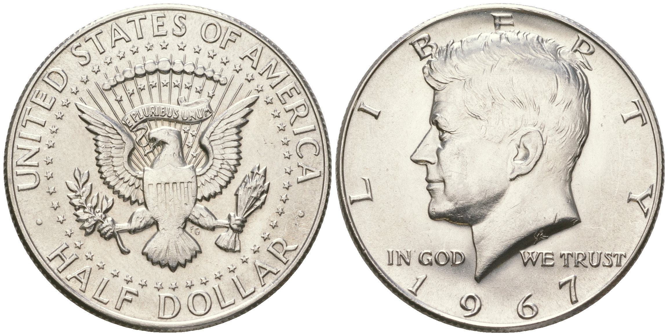 США 1/2 доллара (50 центов) 1967 Джон Кеннеди KM 202a серебро  UNC  4178-916