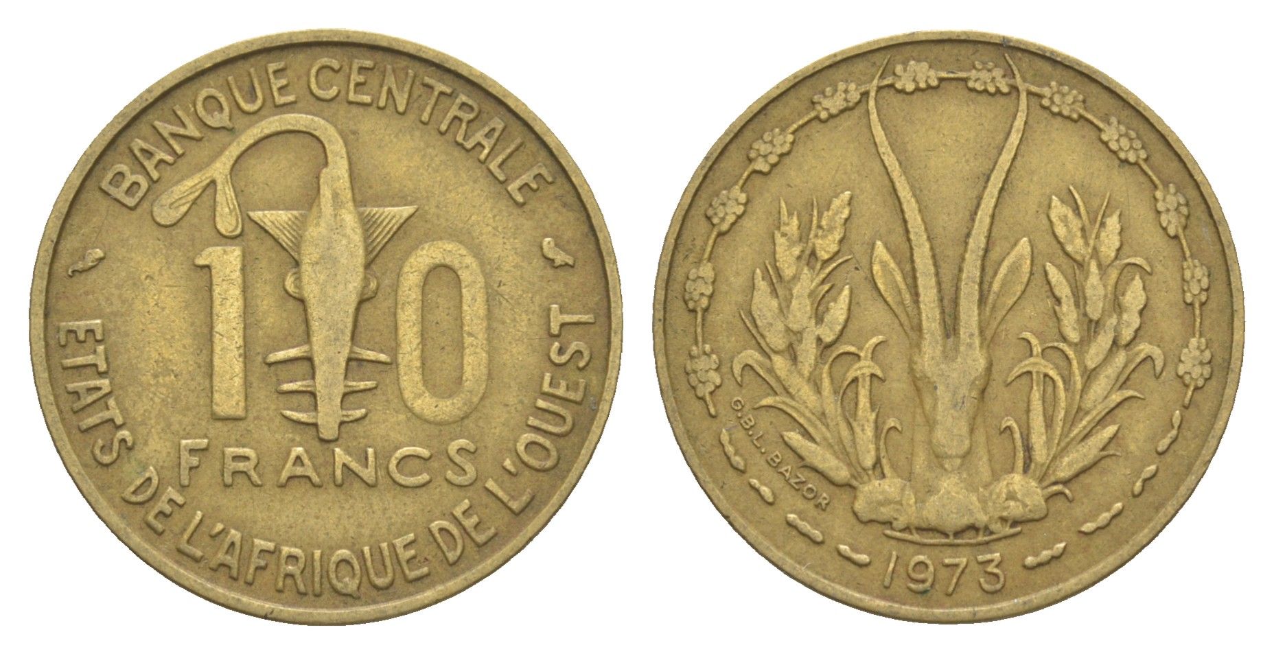 Западная Африка (BCEAO) 10 франков 1973 редкий год KM 1a медь алюминий никель 4514-937