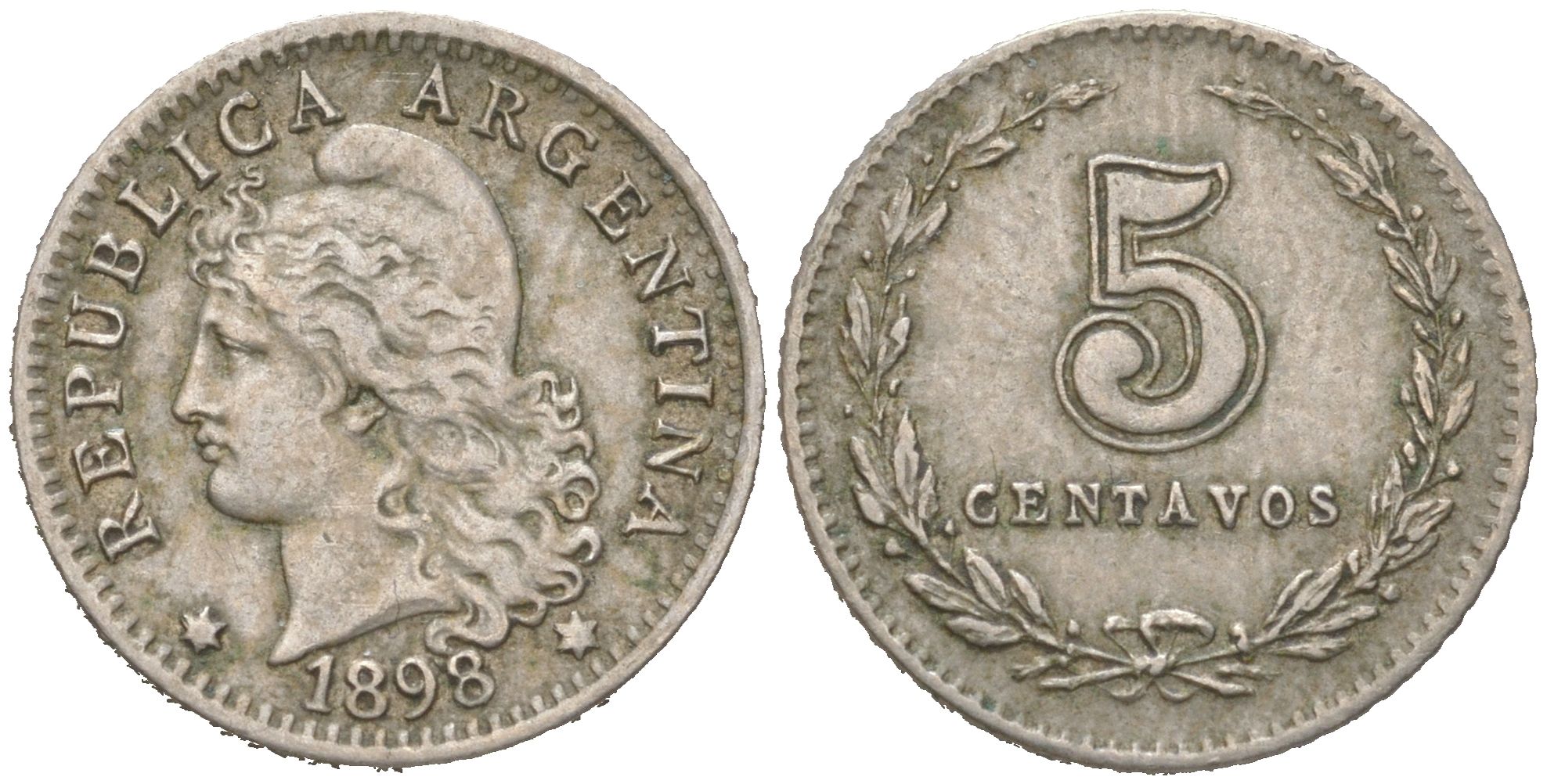 Аргентина 5 сентаво 1898 KM 34 медно-никель 4621-1032