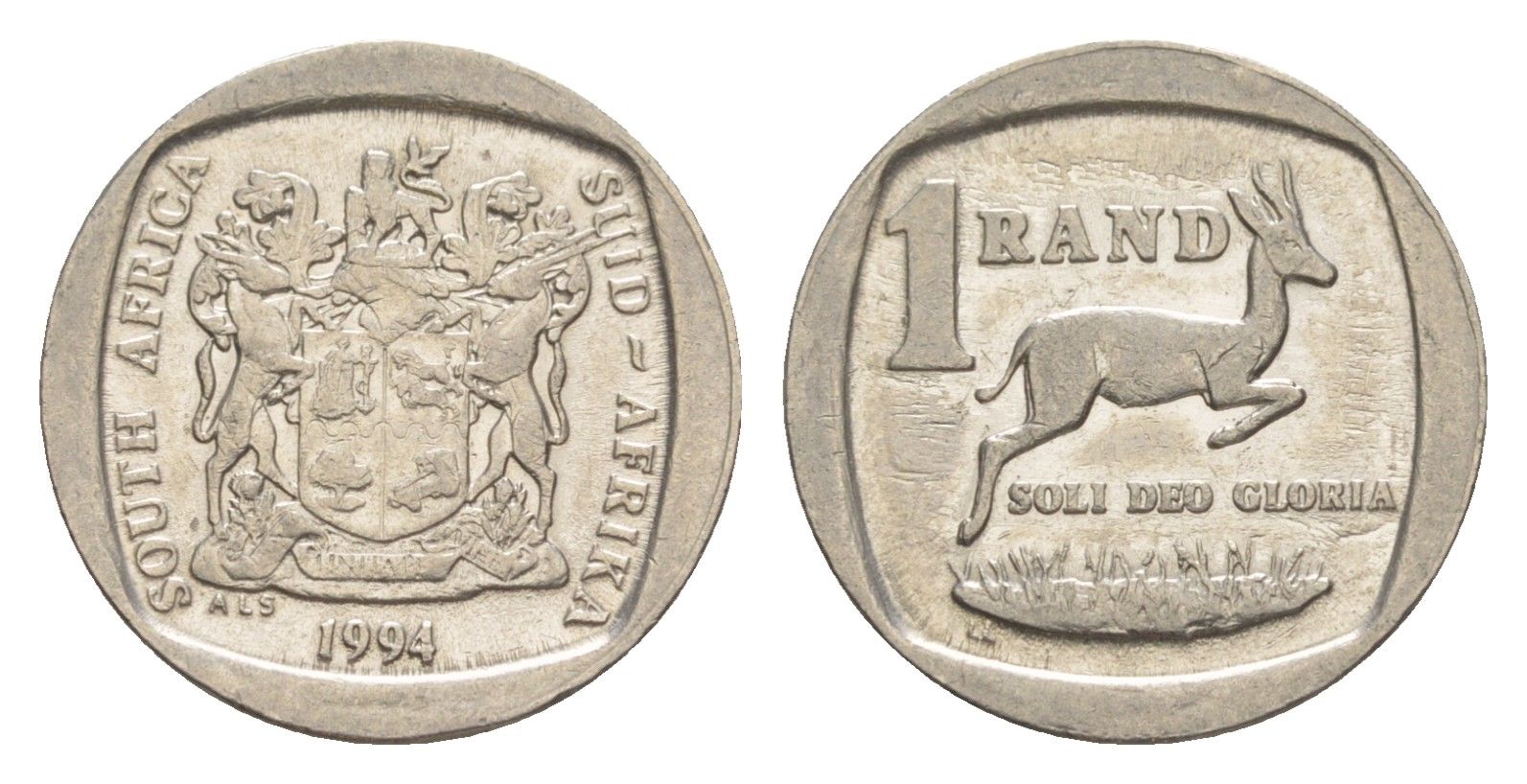 ЮАР 1 ранд 1994 антилопа спрингбок, герб KM 138 медь плакированная никелем 4618-828