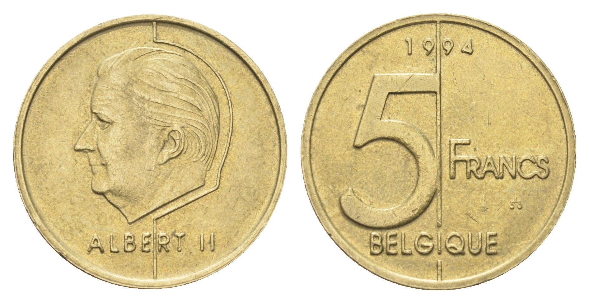 Бельгия 5 франков 1994 Belgique, Альберт II KM 189 алюминиевая бронза 4706-343