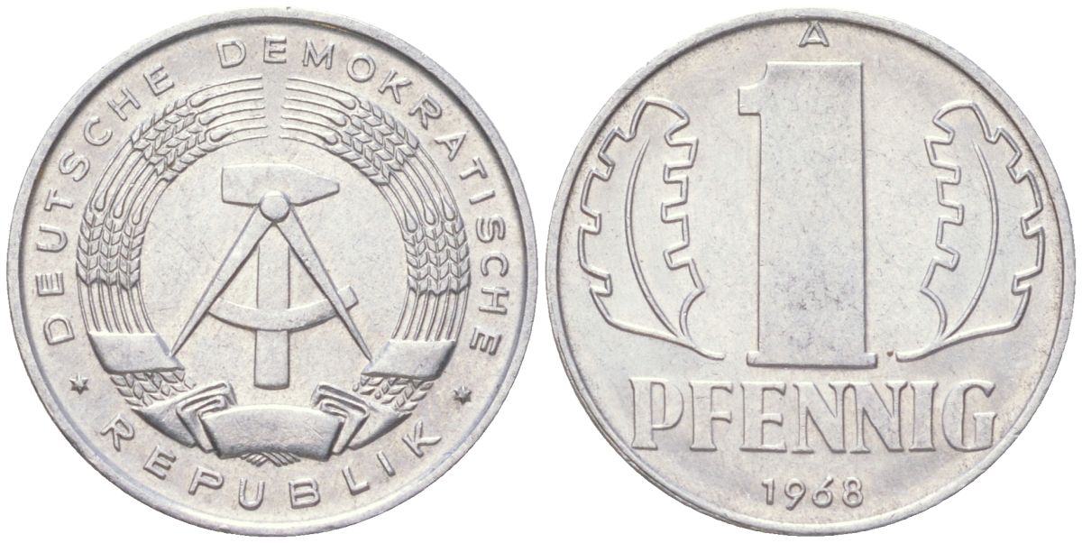 ГДР 1 пфенниг 1968 A KM 8.1 алюминий 4613-929