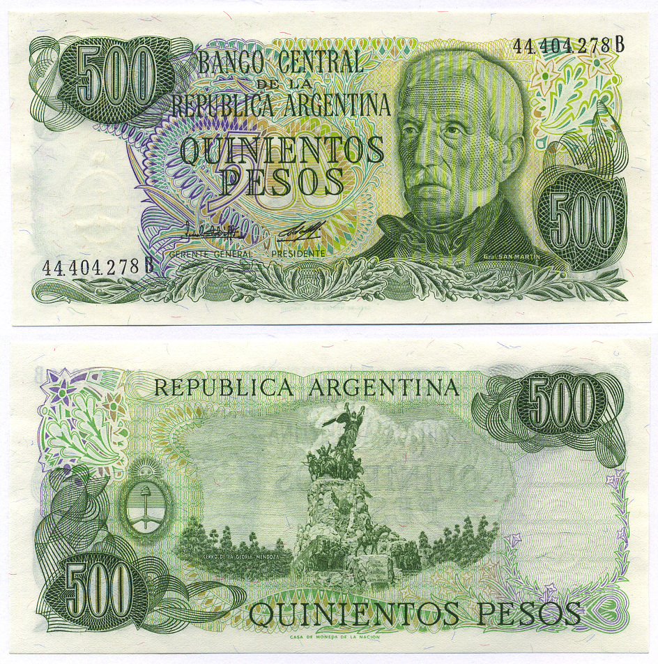 АРГЕНТИНА 500 ПЕСО 1979 СЕРИЯ В 44404, ГЕНЕРАЛ САН МАРТИН Pick 303b бумага UNC (ПРЕСС) 8564-38-2