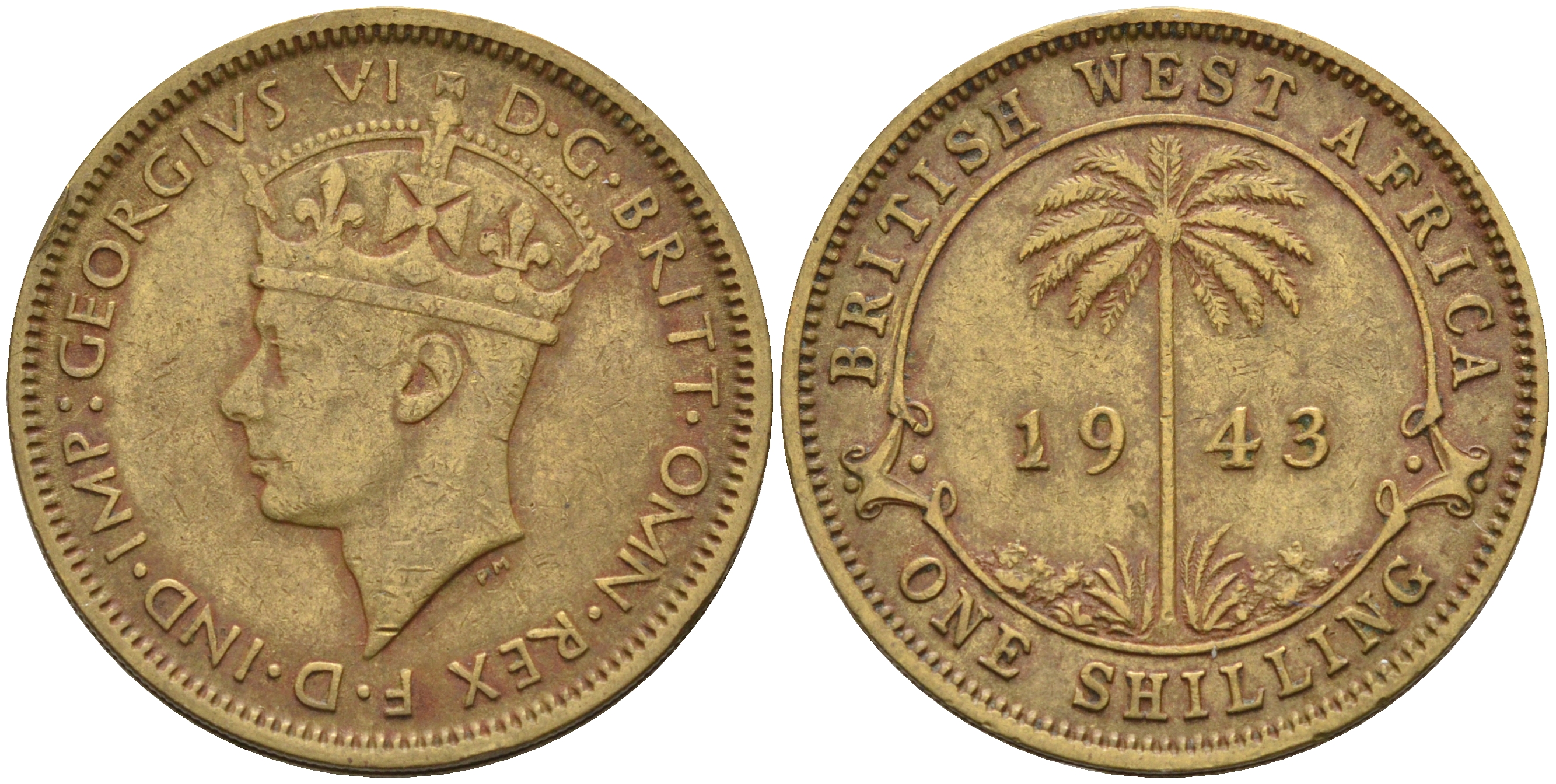 Британская Западная Африка 1 шиллинг 1943 Георг VI (1937-1952) KM 23 никель латунь 4589-732