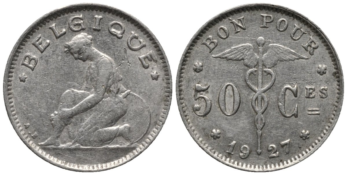 Бельгия 50 сантимов 1927 Belgique, Альберт I (1910-1934) KM 87 никель 4579-1254