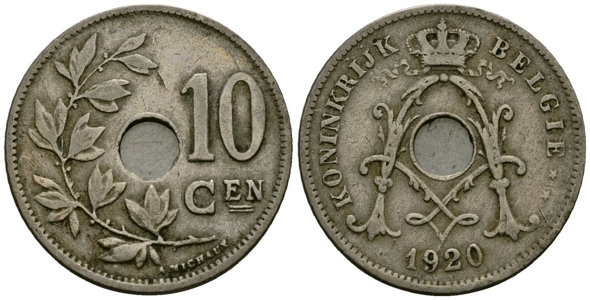 Бельгия 10 сантимов 1920 Belgie KM 86 медно-никель 4172-611