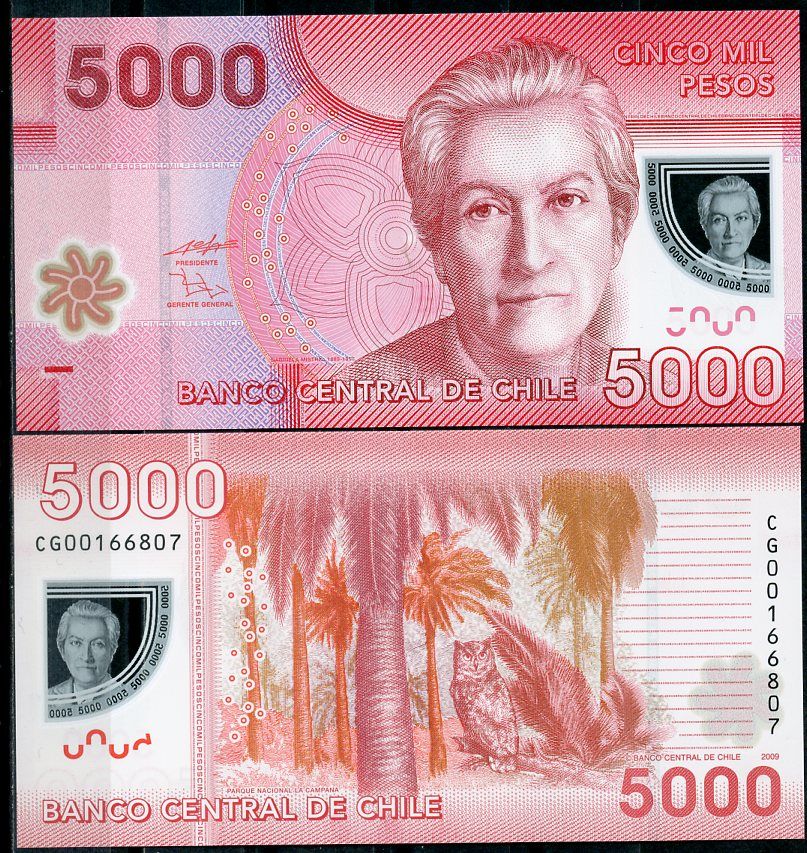 Чили 5000 песо 2009 Pick 163 a пластик UNC (пресс) 7202-20-1