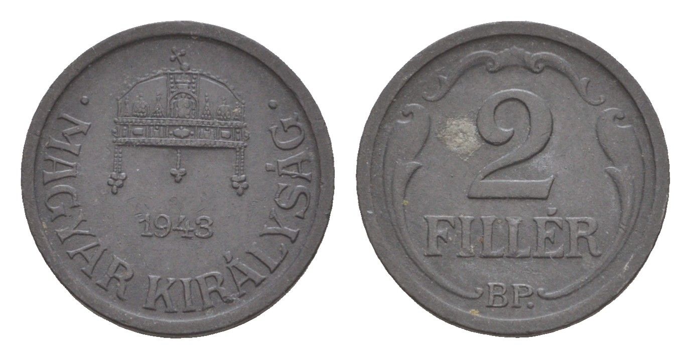 Венгрия 2 филлера 1943 BP KM 519 цинк 4658-338