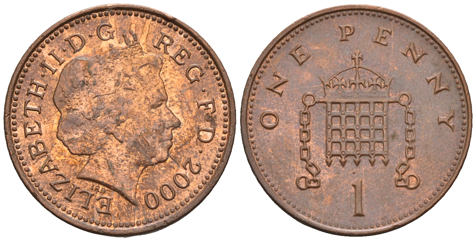 Великобритания 1 пенни 2000 Елизавета II (1952-2022) KM 986, Spink 4710 (B5) сталь плакированная медью 4609-556