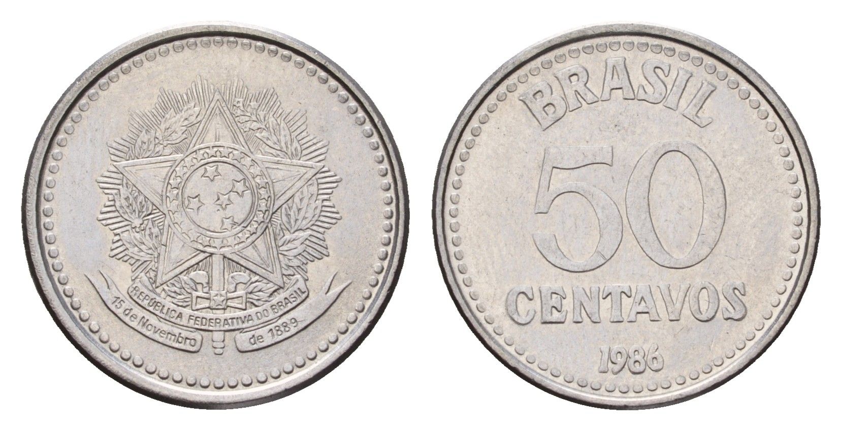 Бразилия 50 сентаво 1986 KM 604 нержавеющая сталь UNC 4679-927