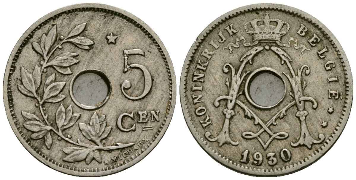 Бельгия 5 сантимов 1930 Belgie KM 67 медно-никель 4173-331