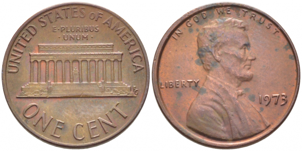 США 1 ЦЕНТ 1973 ЛИНКОЛЬН KM 201 медь цинк 105-1111
