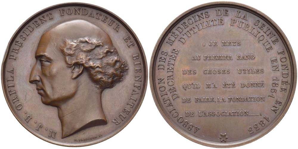 ФРАНЦИЯ МЕДАЛЬ ND МАТЬЁ ЖОЗЕФ ОРФИЛА (1787-1853) ИСПАНСКИЙ (КАТАЛОНСКИЙ) ВРАЧ И ХИМИК, ПРЕЗИДЕНТ И ОСНОВАТЕЛЬ БЛАГОТВОРИТЕЛЬНОГО ФОНДА, ОСНОВАТЕЛЬ МЕДИЦИНСКОГО ФОНДА СЕНЫ В 1833 ГОДУ, ЗАЯВЛЕН КОМУНАЛЬНЫМ ПРЕДПРИЯТИЕМ В 1851 ГОДУ, МЕДАЛЬЕР E. FAROCHON, ДИА