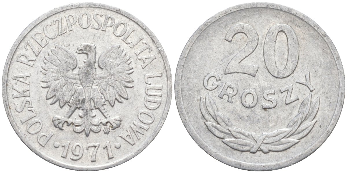 Польша 20 грошей 1971 MW KM A47 алюминий 3336-623