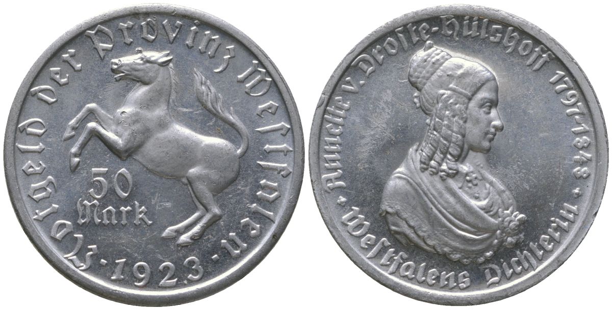 Вестфалия 50 марок 1923 Funck 645.3, Men18 33512.10 алюминий aUNC 4610-427