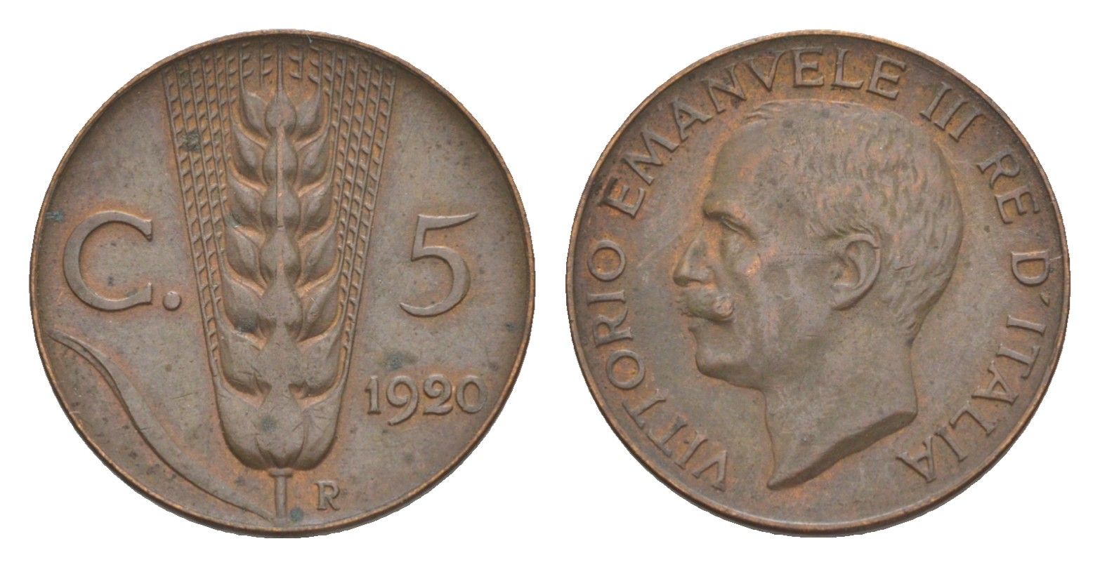 Италия 5 чентезимо 1920 KM 59 медь 4636-436