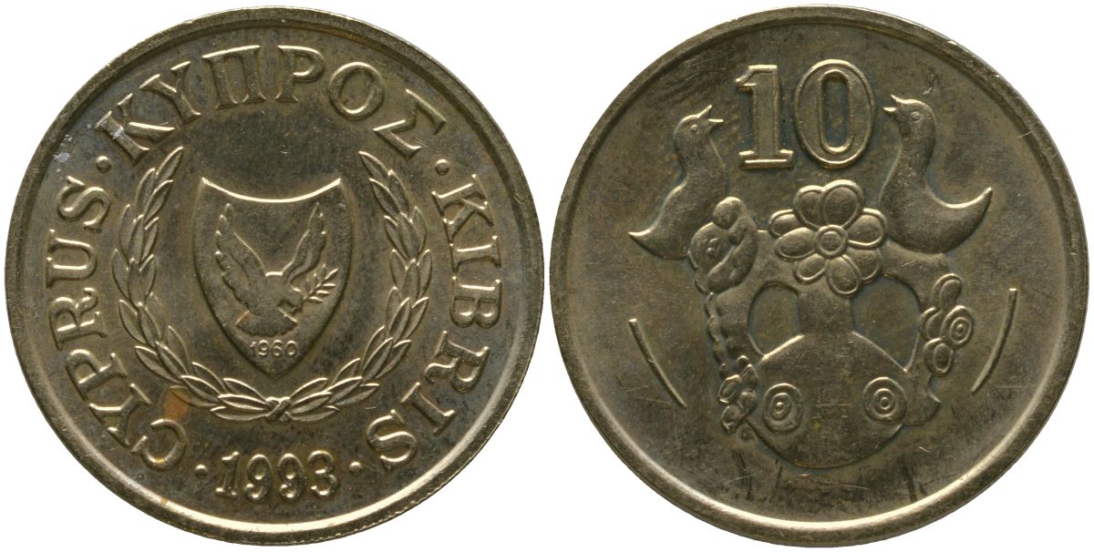 Кипр 10 центов 1993 KM 56.3 никель латунь aUNC 4380-321