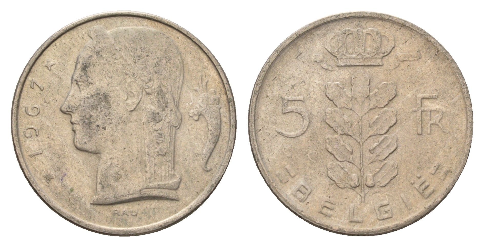 Бельгия 5 франков 1967 Belgie, Бодуэн I (1951-1993) KM 135 медно-никель 4673-855