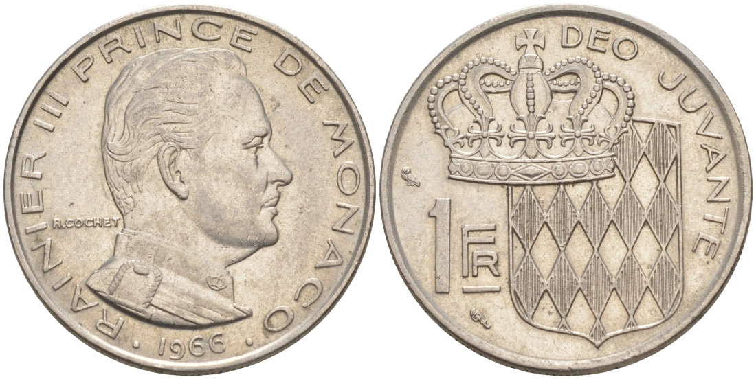 Монако 1 франк 1966 Ренье III (1949-2005) KM 140 никель 73-343