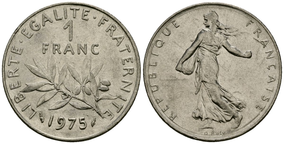 Франция 1 франк 1975 сеятель KM 925 никель 4135-845