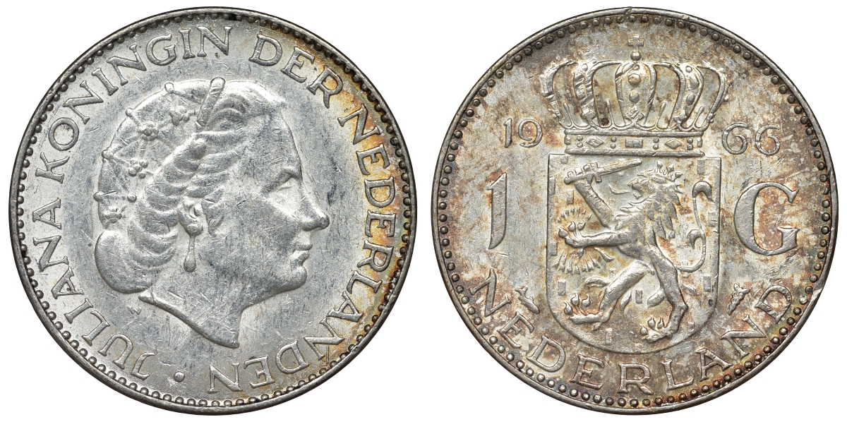 Нидерланды 1 гульден 1966 Юлиана (1948-1980) KM 184 серебро 71-1151