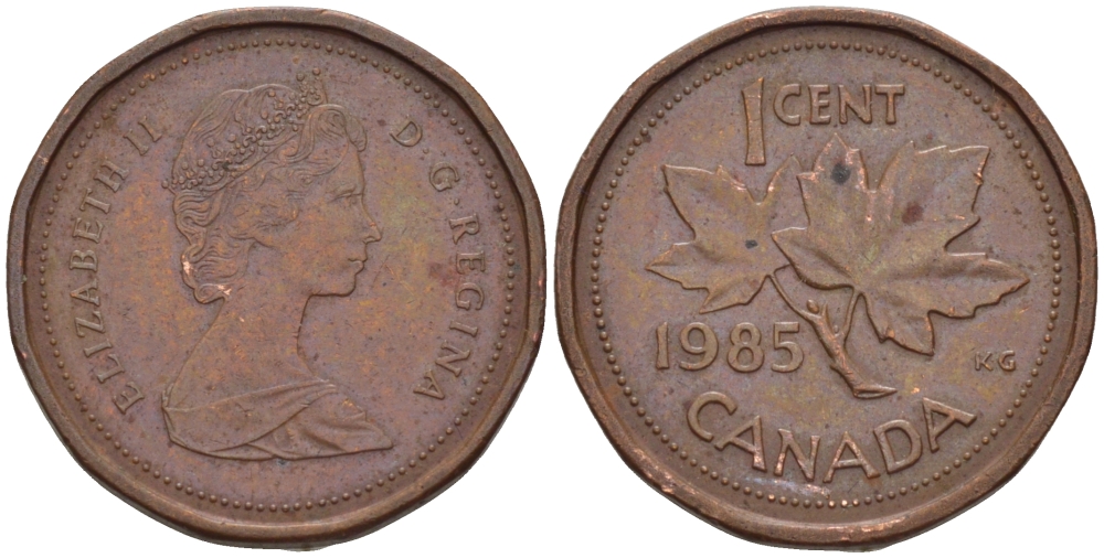 Канада 1 цент 1985 Елизавета II (1952-2022), кленовый лист KM 132 бронза 54-1046