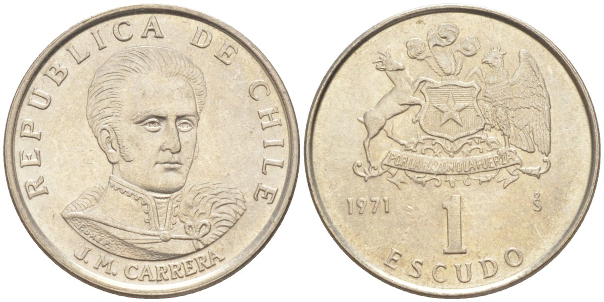 Чили 1 эскудо 1971 Хосе Мигель Каррера KM 197 медно-никель 187-353