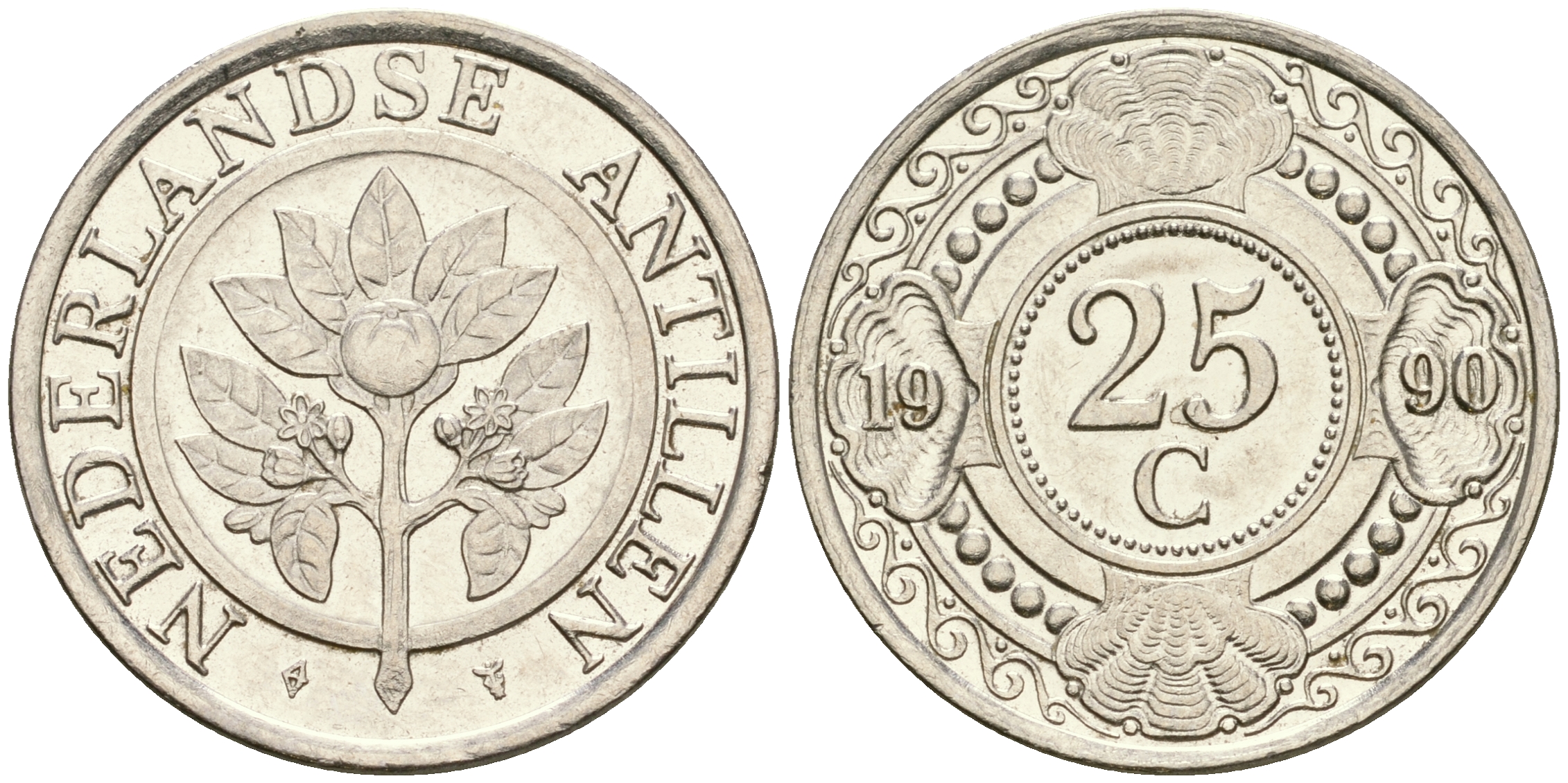 Нидерландские Антилы 25 центов 1990 Беатрикс (1980-2013) KM 35 сталь плакированная никелем 4364-1812