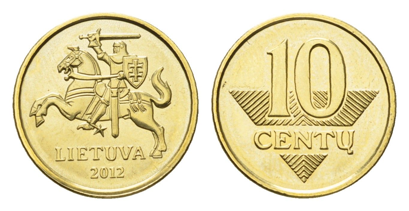 Литва 10 центов 2012 редкий год KM 106 никель латунь BU 4687-1256