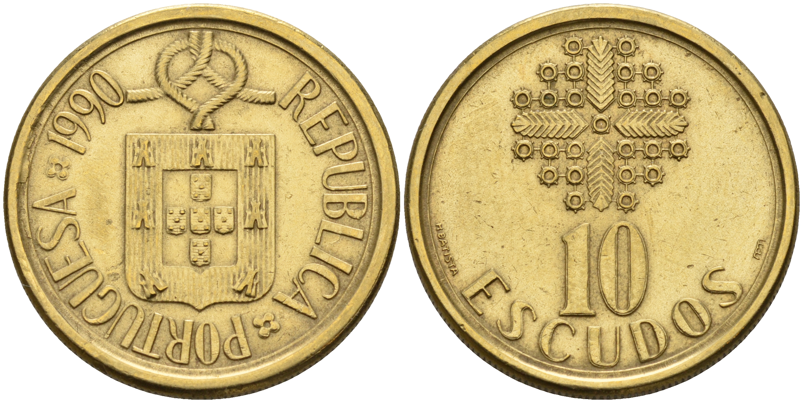 Португалия 10 эскудо 1990  KM 633 никель латунь    4161-842