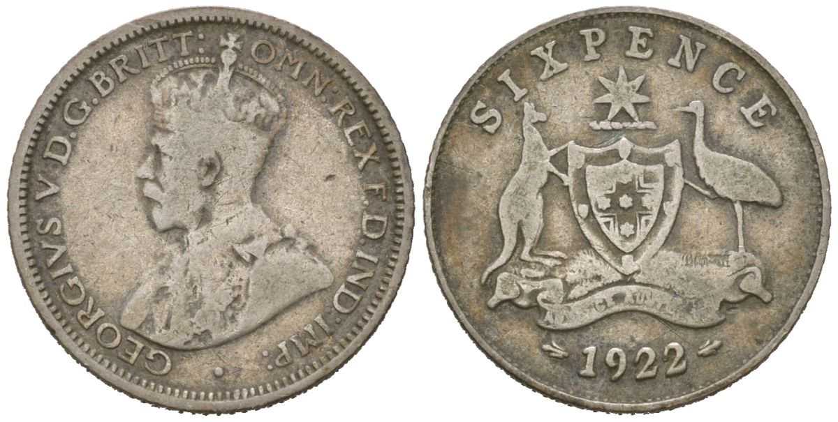 Австралия 6 пенсов 1922 Георг V (1910-1936) KM 25 серебро 71-229