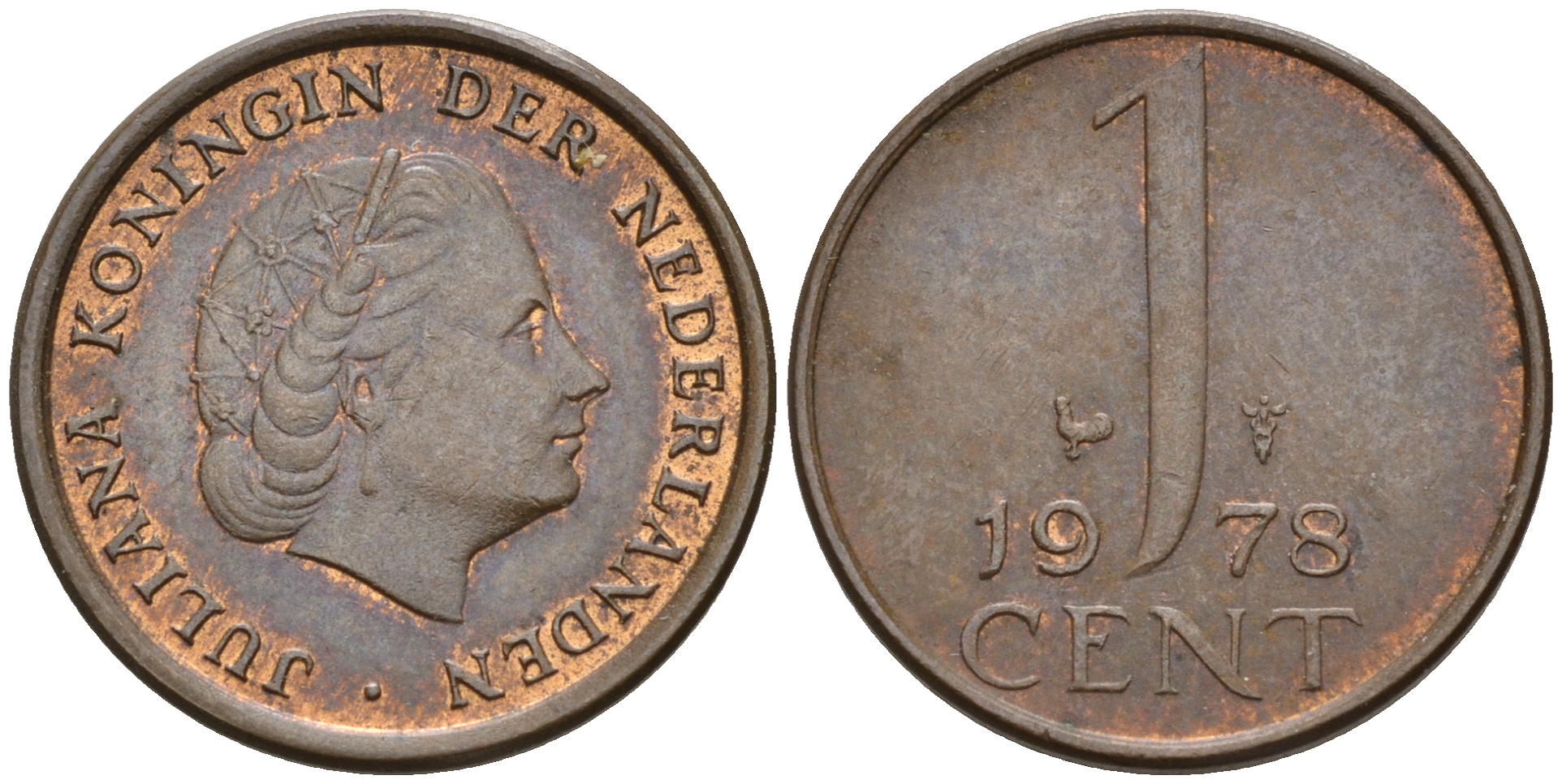 Нидерланды 1 цент 1978 Юлиана (1948-1980) КМ 180 бронза    4602-516