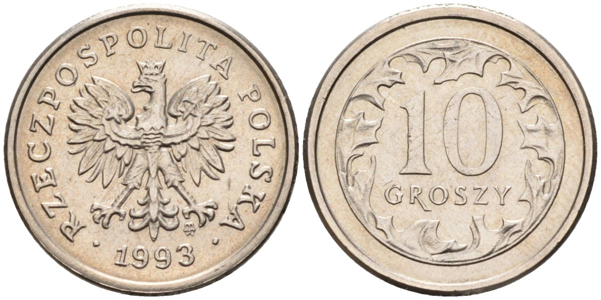 Польша 10 грошей 1993 MW KM 279, Parchimowicz 704d медно-никель 4580-633