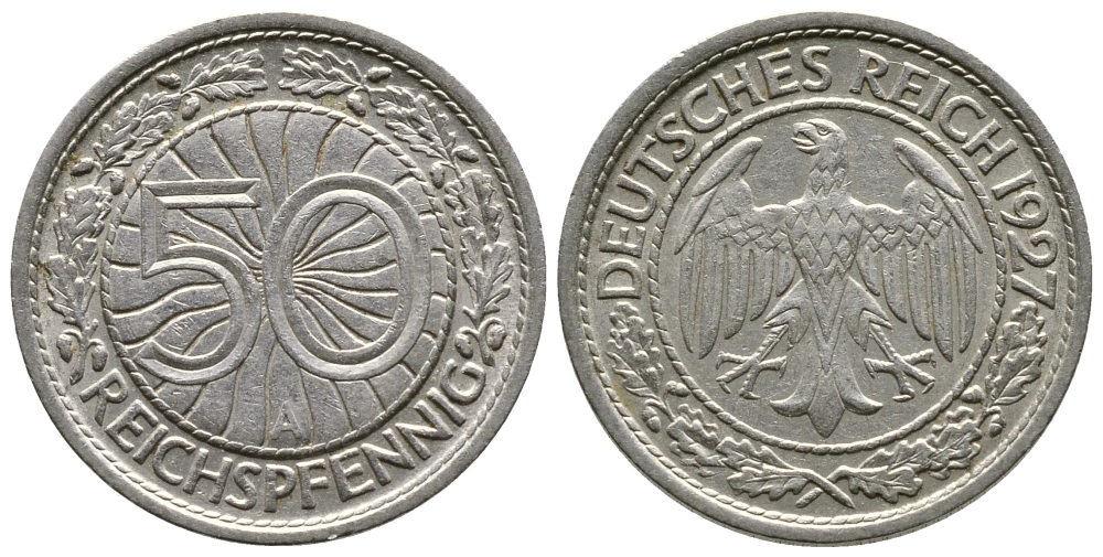 Германия 50 рейхспфеннигов 1927 A KM 49, J. 324 никель 4380-357