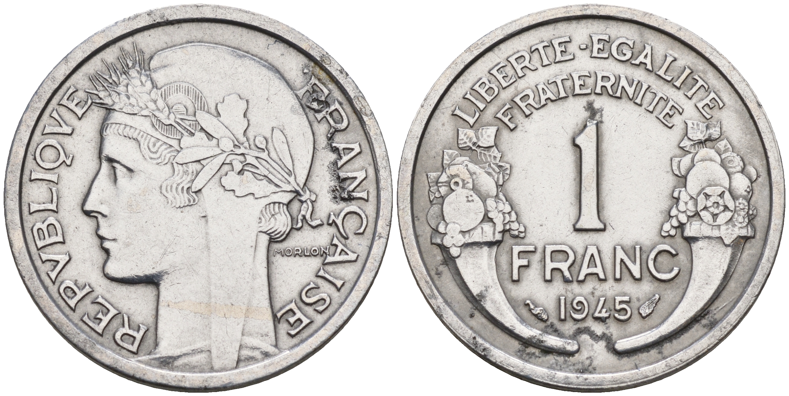 Франция 1 франк 1945 тип Морлон KM 885а.1 алюминий    4153-424