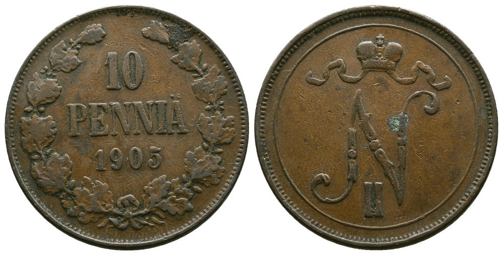 РОССИЯ ДЛЯ ФИНЛЯНДИИ 10 ПЕННИ 1905 Биткин 429 медь 4381-116