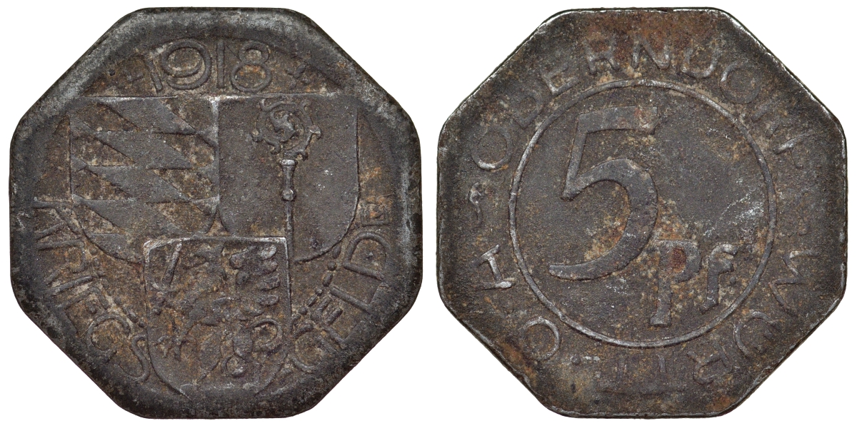 Германия, Оберндорф-ам-Неккар 5 пфеннигов 1918 нотгельд Funck 392.1 железо 4119-754