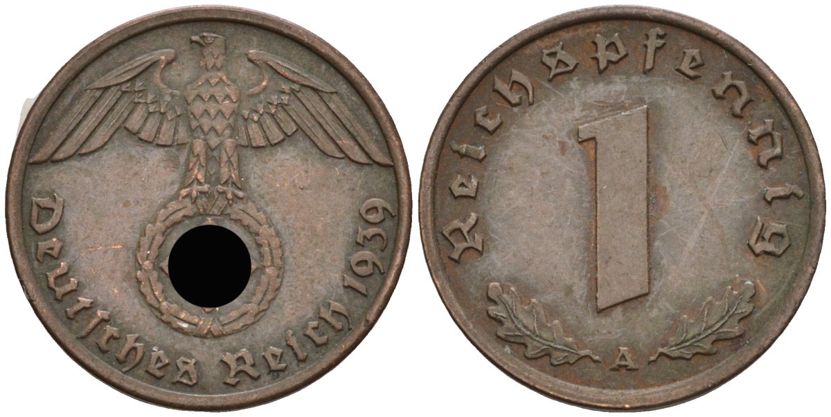 Германия 1 рейхспфенниг 1939 A KM 89, J 361 бронза 4396-929