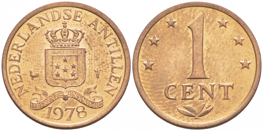 Нидерландские Антилы 1 цент 1978 Юлиана (1948-1980) KM 8 бронза UNC 3996-1055
