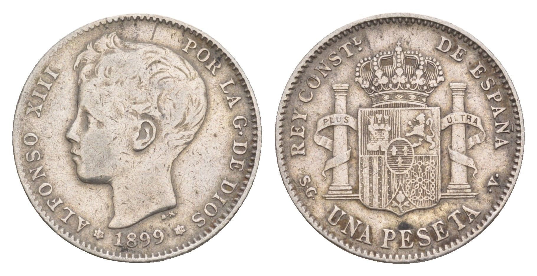 Испания 1 песета 1899 Альфонсо XIII (1886-1931) KM 706 серебро    1531-1114