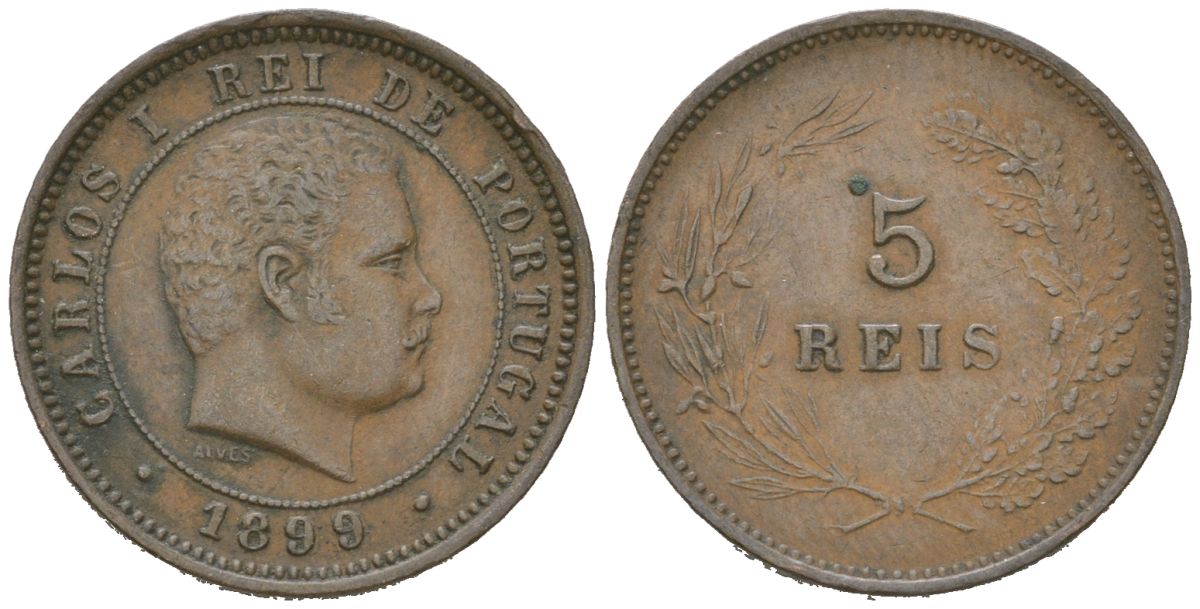 Португалия 5 реалов 1899 Карлуш I (1889-1908) KM 530 бронза 4611-249