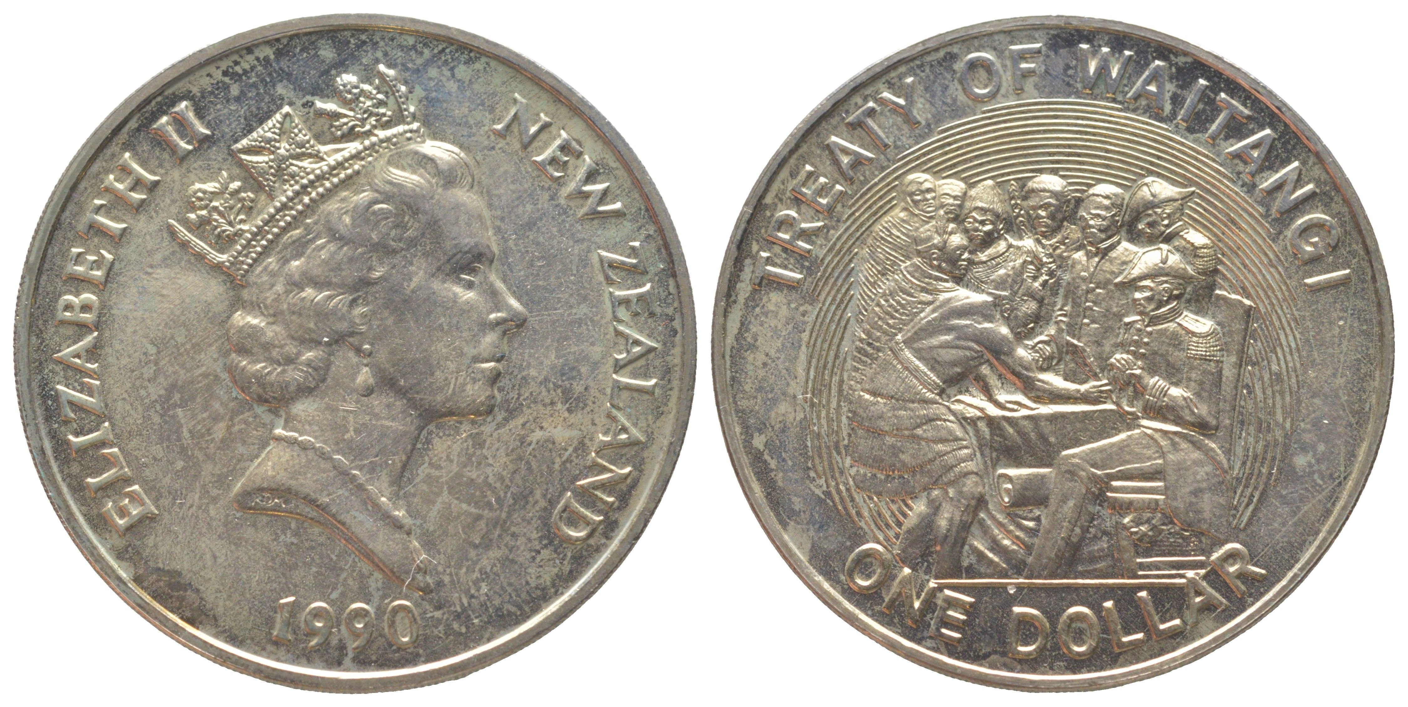 Новая Зеландия 1 доллар 1990 150 лет подписанию Договора Вайтанги KM 76 медно-никель UNC 00-1067-7-12