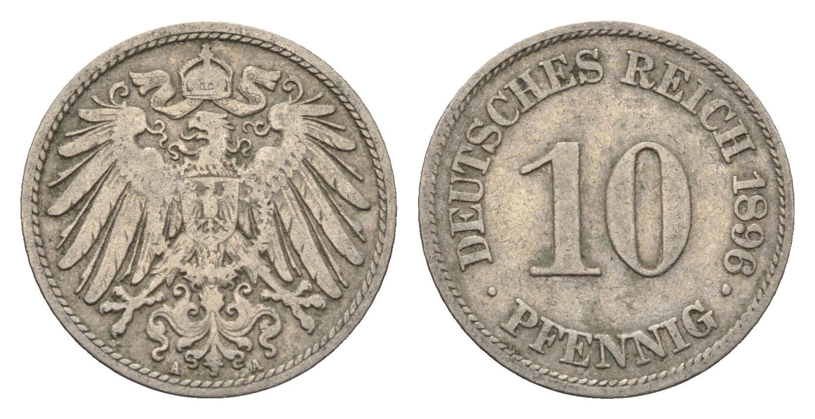 Германия 10 пфеннигов 1896 A KM 12, J. 13 медно-никель 4696-661