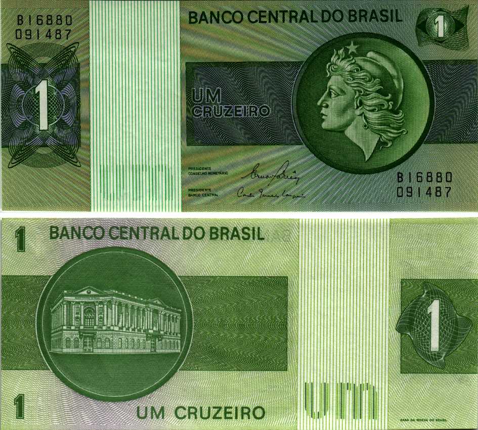 БРАЗИЛИЯ 1 КРУЗЕЙРО 1980 СЕРИЯ В 16880, ПОДПИСЬ 20, ГОЛОВА СВОБОДЫ Pick 191Ас бумага XF 6352-39-3-1