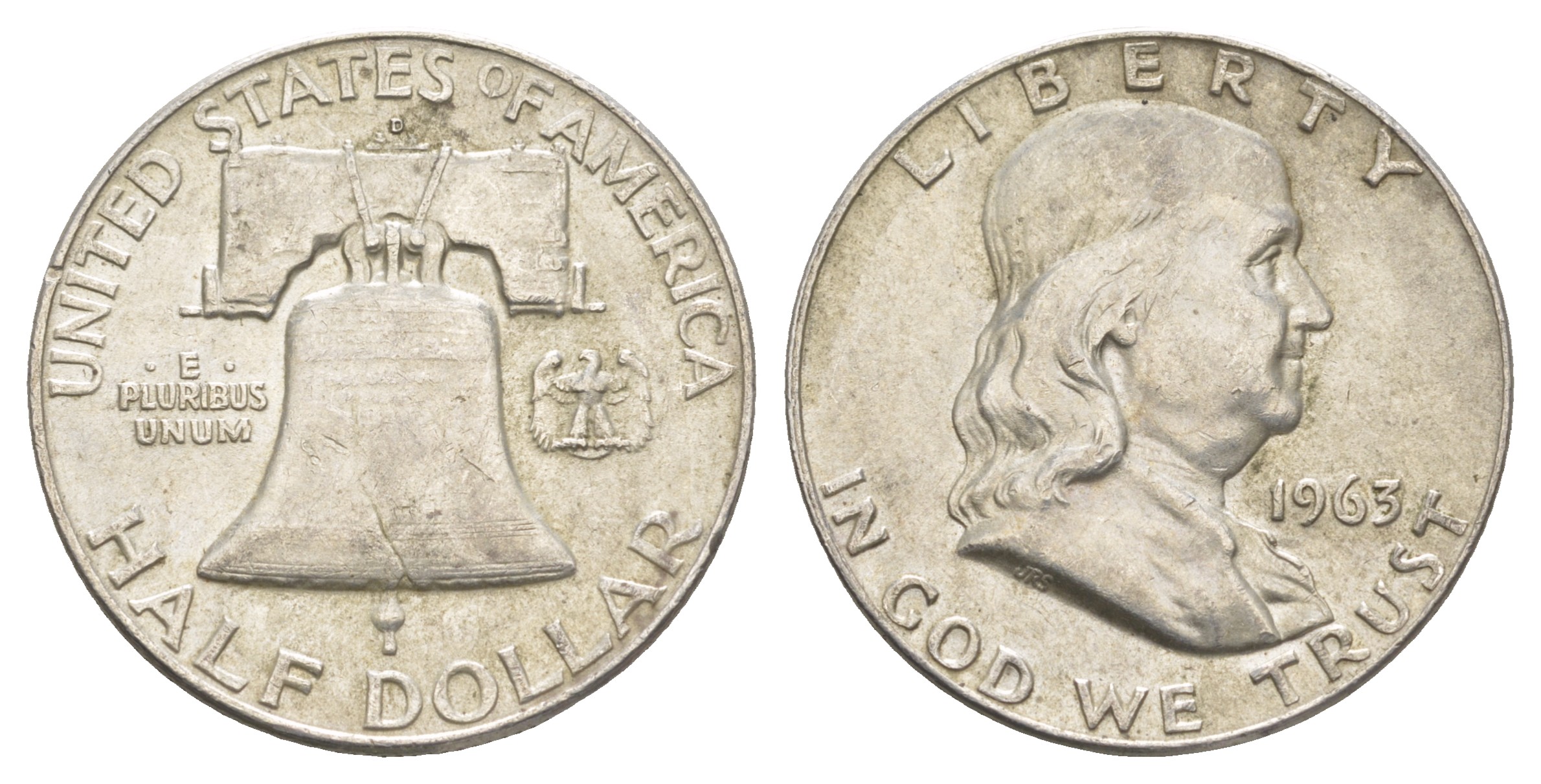 США 1/2 доллара (50 центов) 1963 Бенджамин Франклин, колокол KM 199 серебро    4653-142