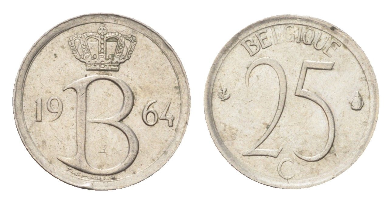 Бельгия 25 сантимов 1964 Belgique, Бодуэн I (1951-1993) KM 153 медно-никель 4705-323