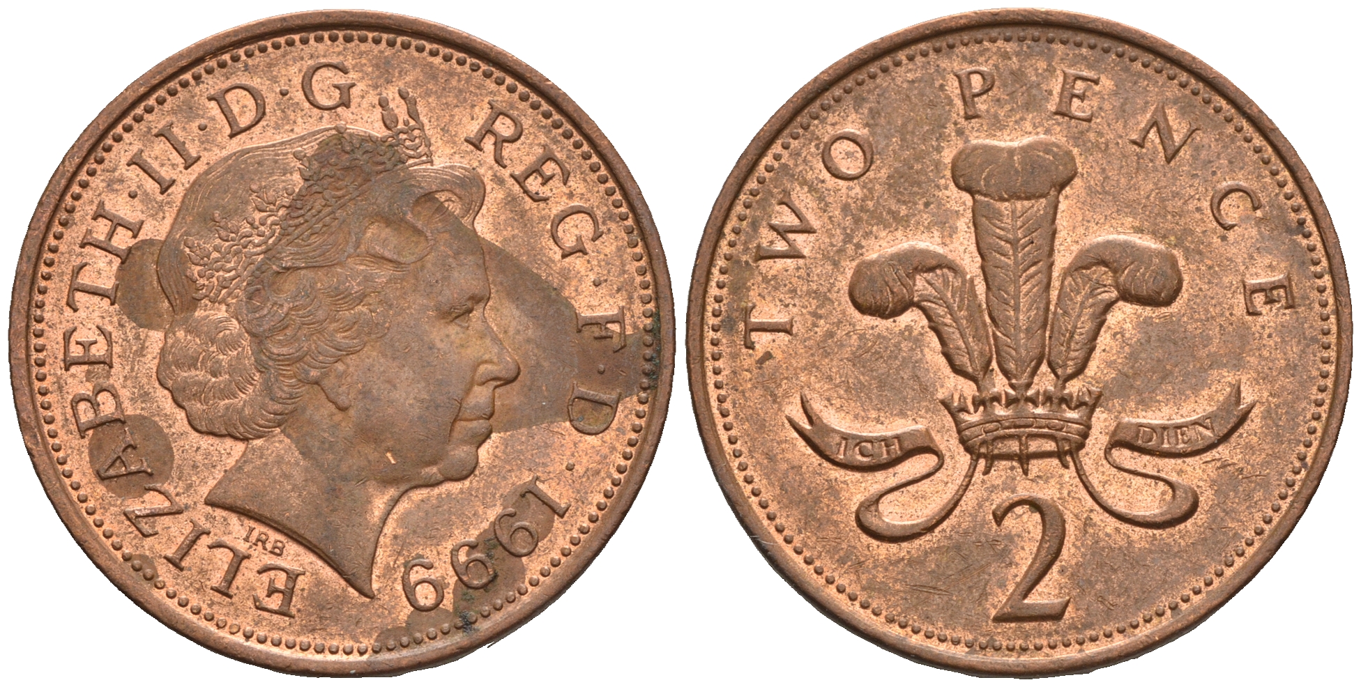 Великобритания 2 пенса 1999 Елизавета II (1952-2022) KM 987, Spink 4690 (C5) сталь плакированная медью 177-741