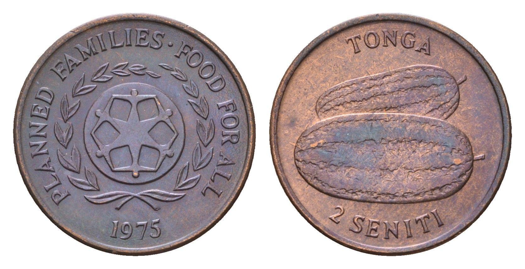 Тонга 2 сенити 1975 ФАО - Планирование семьи KM 43 бронза UNC 4685-618